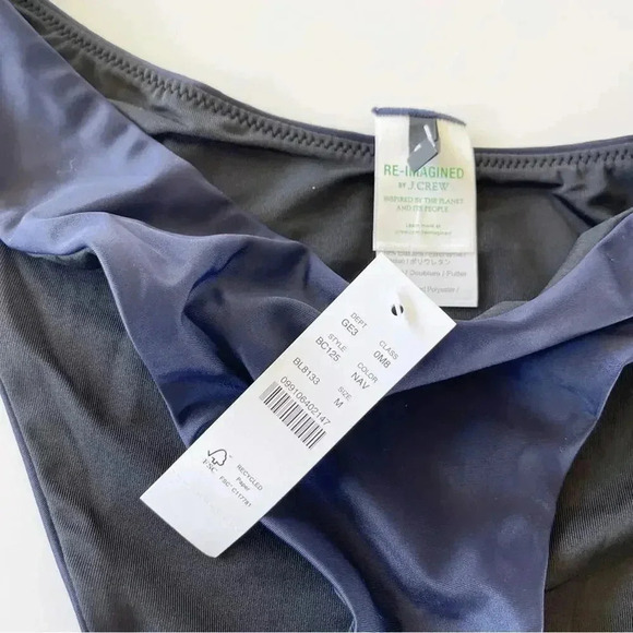 J.Crew Curved waist High Leg Cut cheeky bikini bottom in Navy Size Medium NWT - Picture 2 of 7